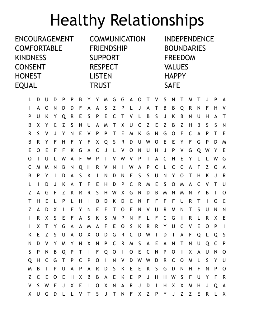Healthy Relationships Word Search