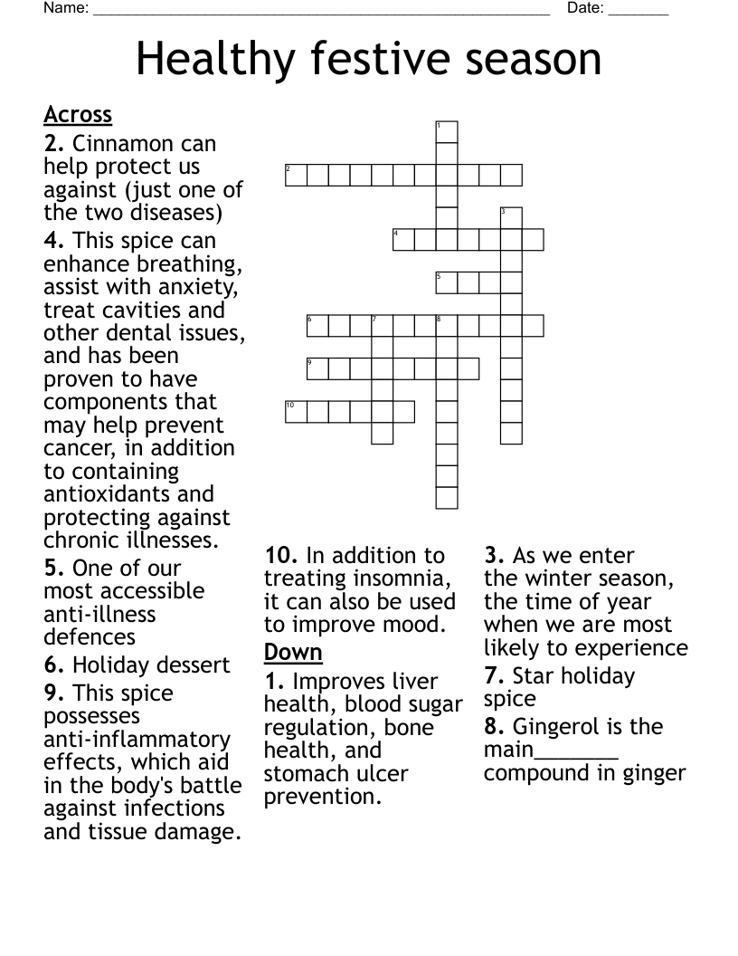 Healthy festive season Crossword