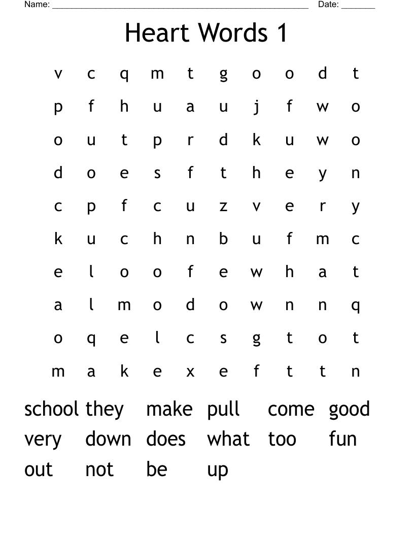 Heart Words 1 Word Search