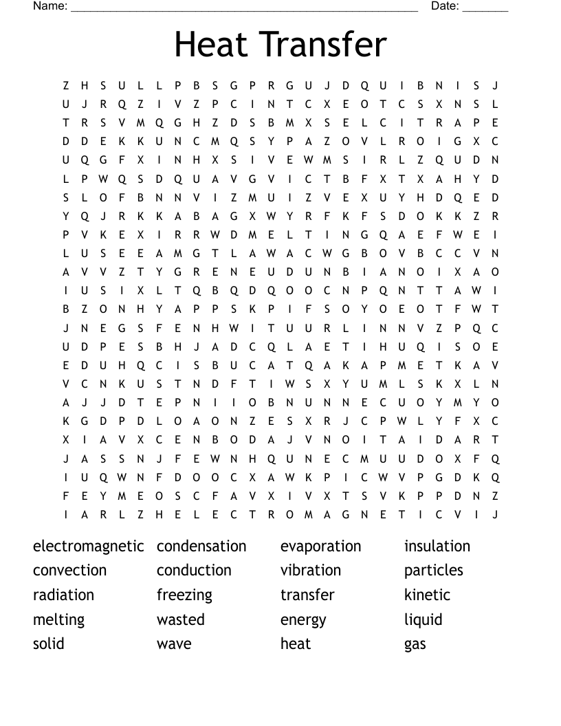 Heat Transfer Word Search