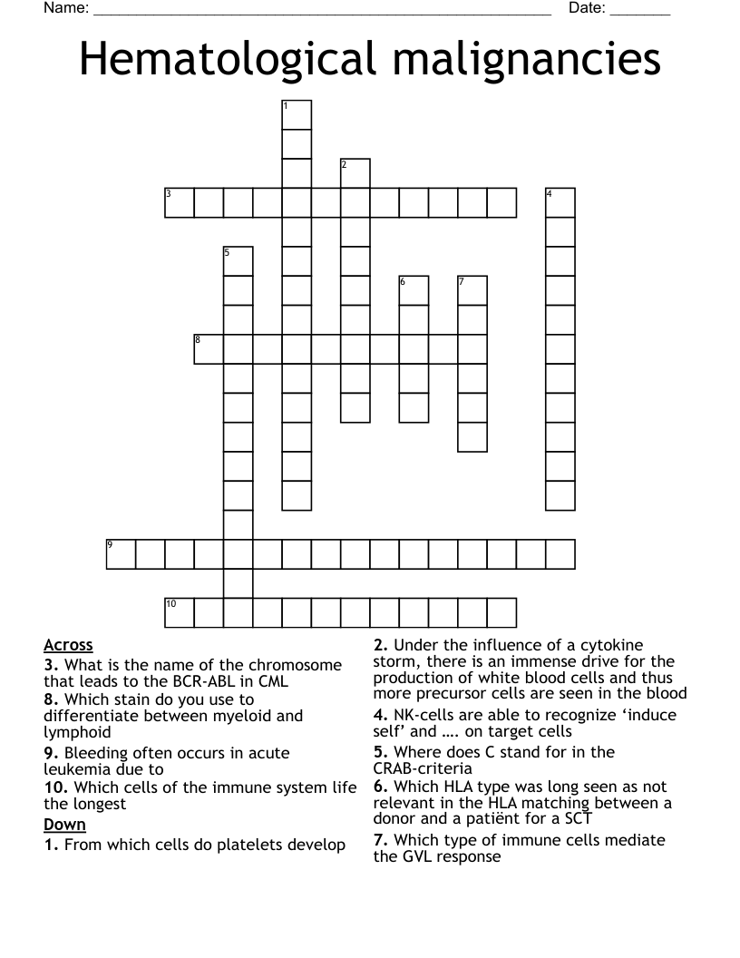Hematological malignancies Crossword