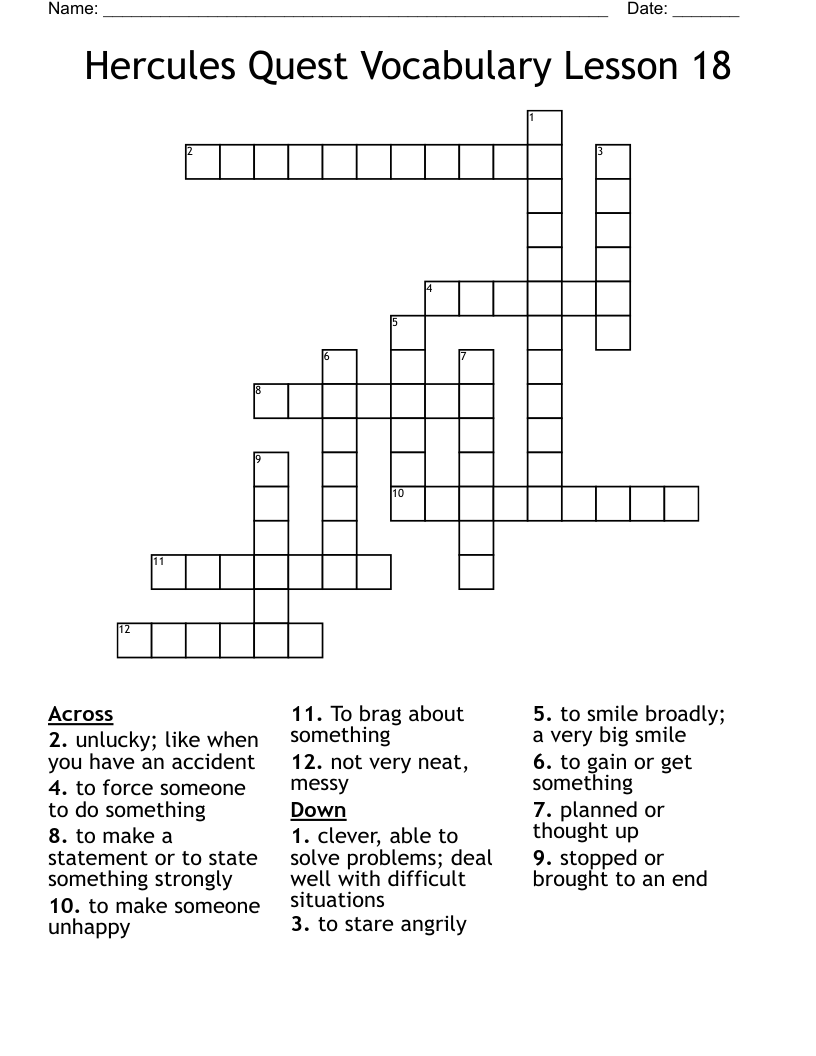 Hercules Quest Vocabulary Lesson 18 Crossword