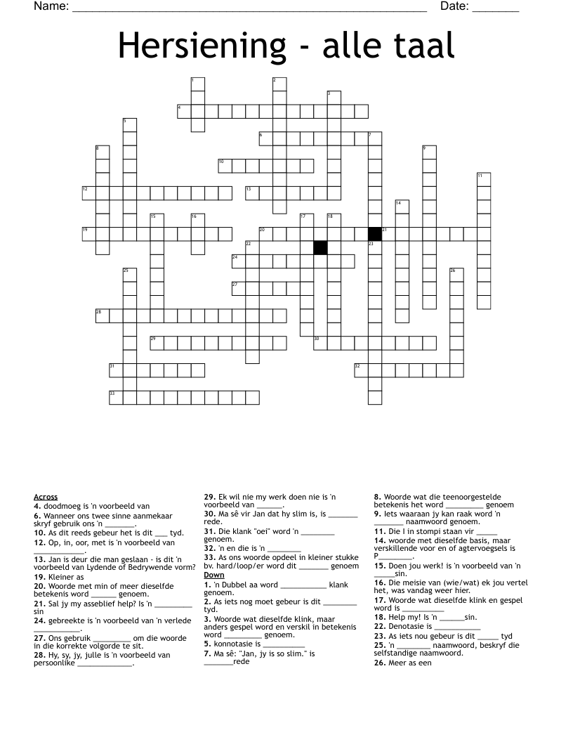 Hersiening - alle taal  Crossword