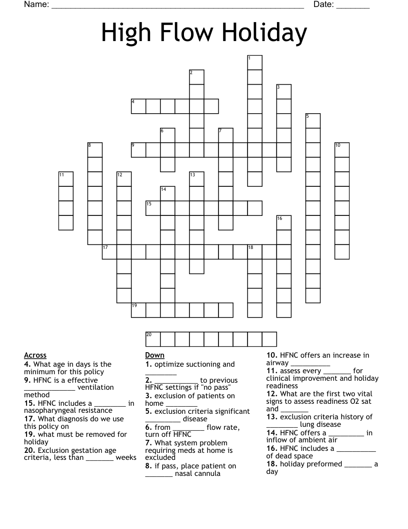 High Flow Holiday Crossword