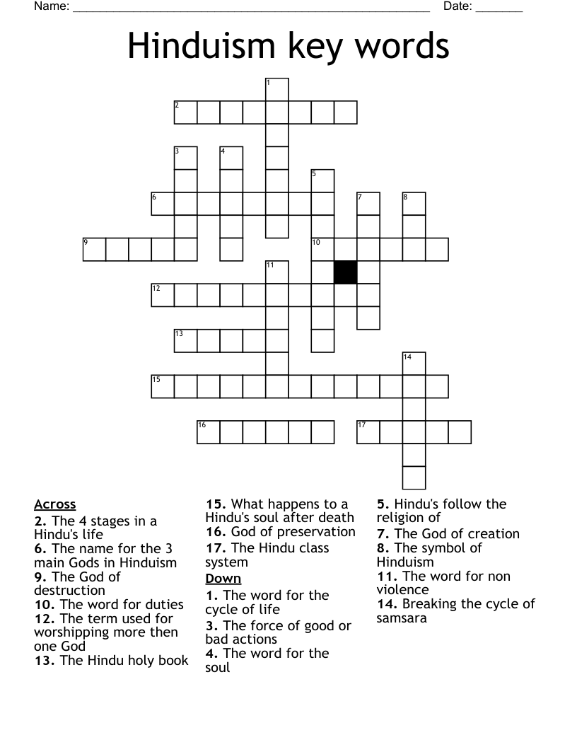 Hinduism key words Crossword