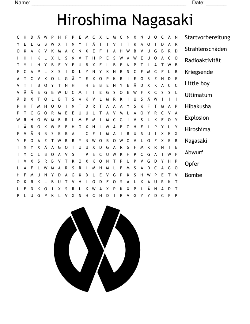 Hiroshima Nagasaki Word Search