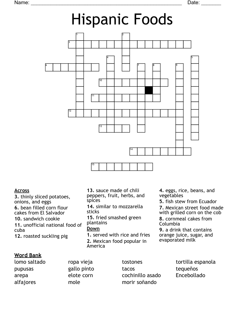 Hispanic Foods  Crossword