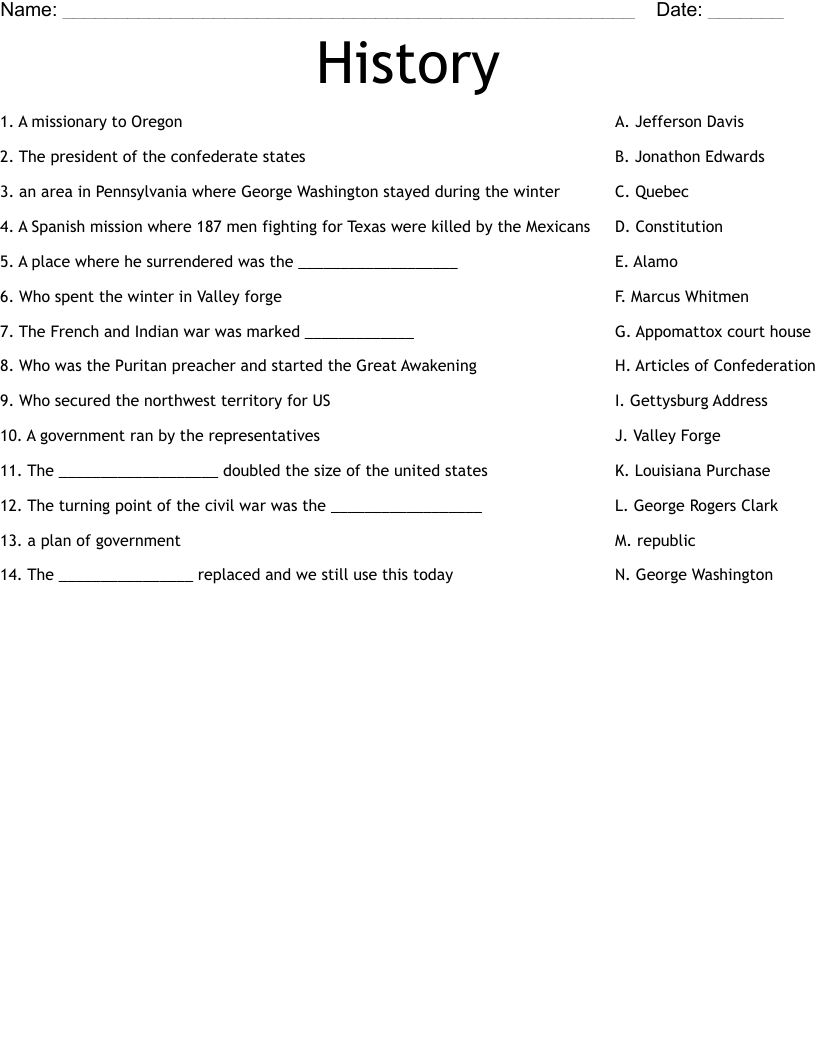 History Worksheet