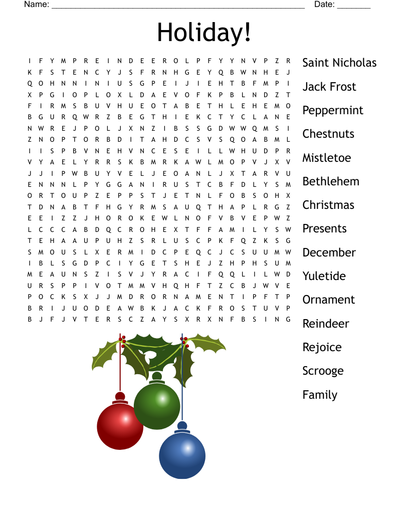 Holiday! Word Search