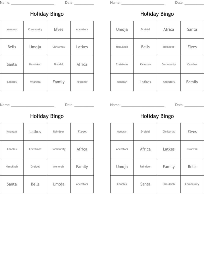 Holiday Bingo