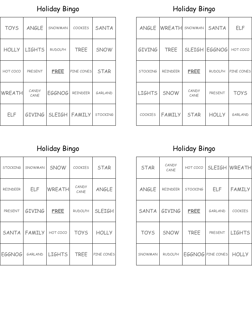 Holiday Bingo