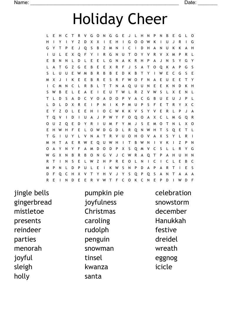 Holiday Cheer Word Search