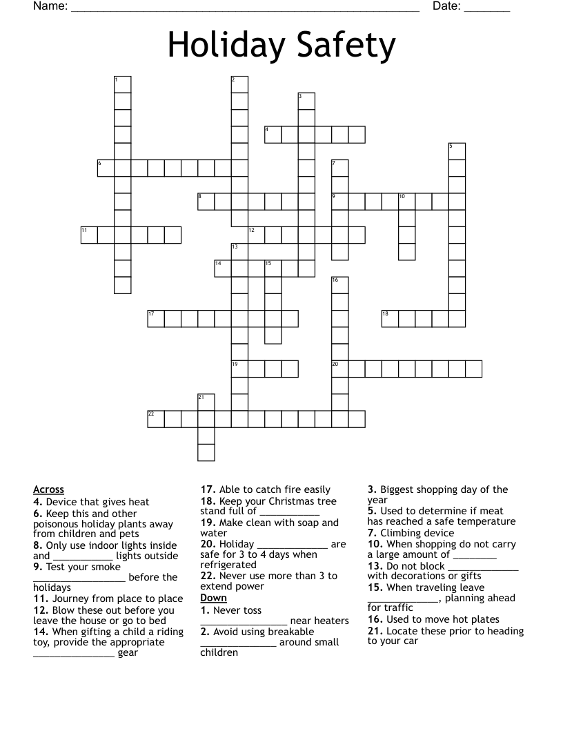 Holiday Safety Crossword