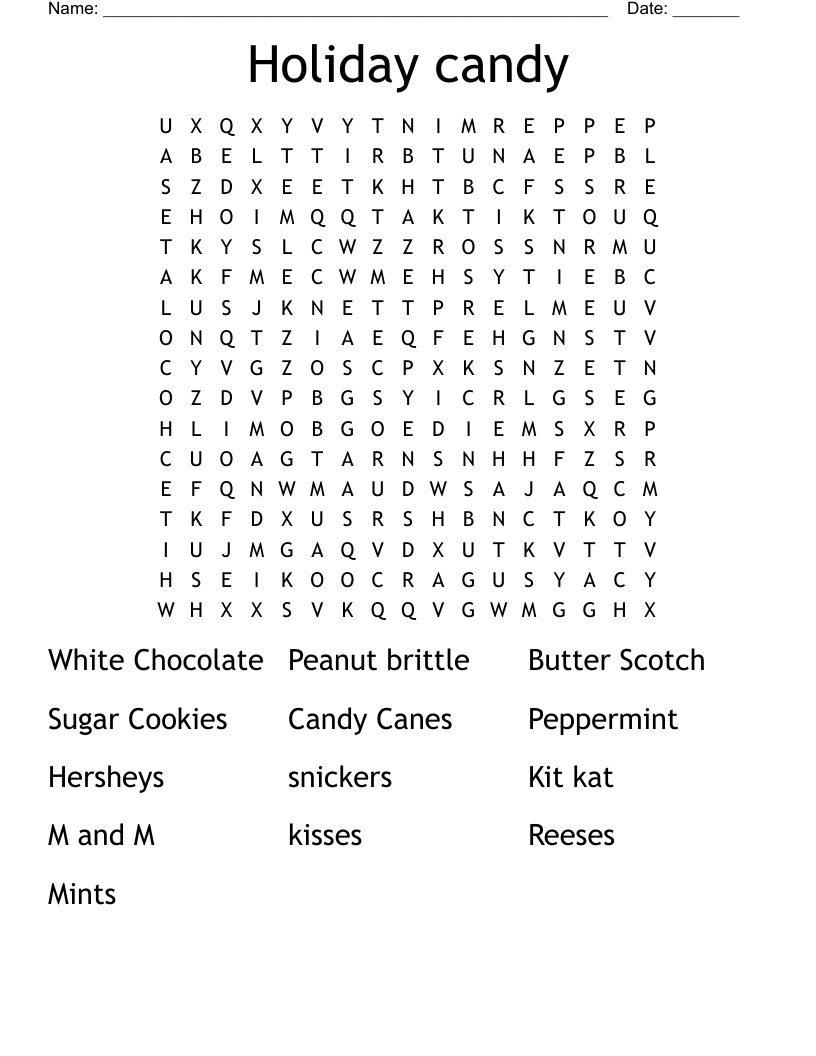 Holiday candy Word Search