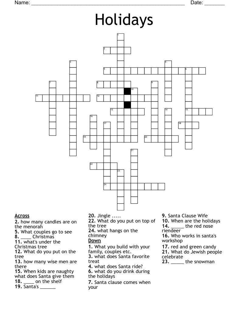 Holidays  Crossword