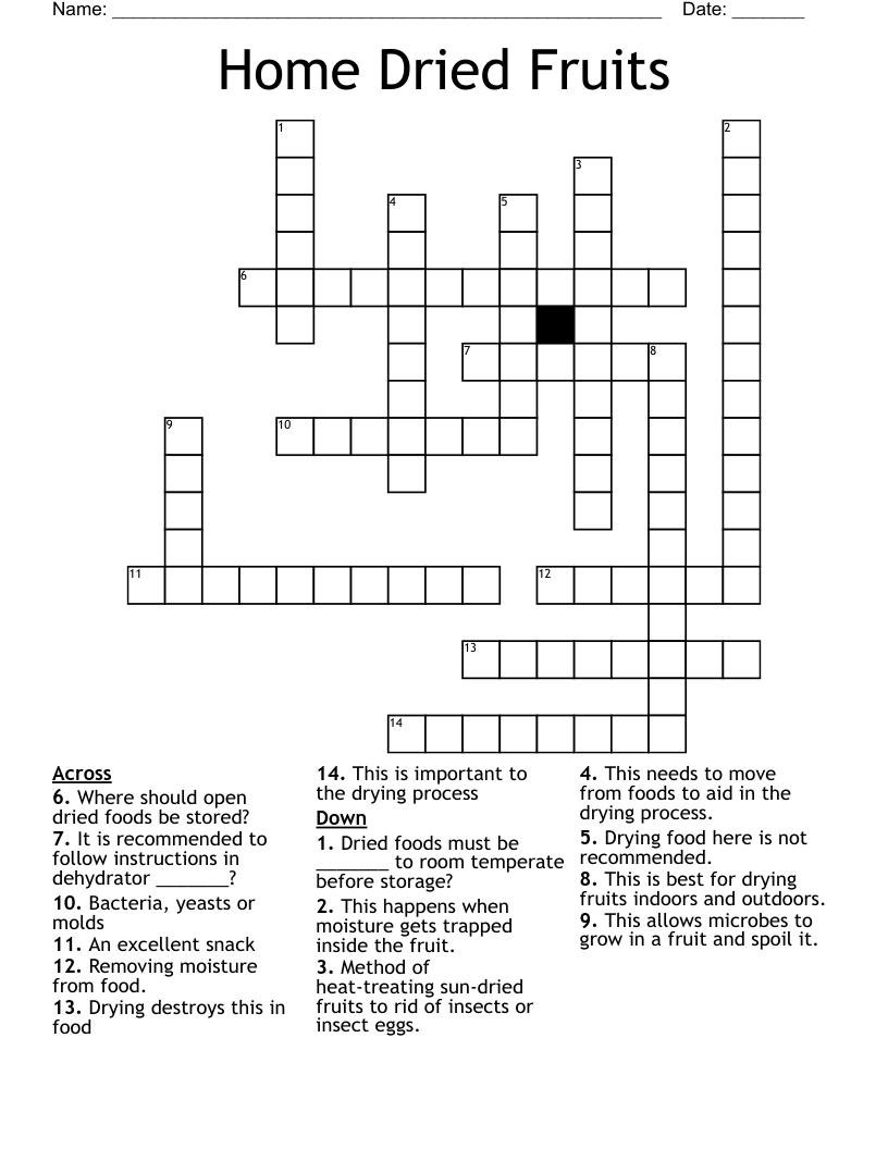Home Dried Fruits  Crossword