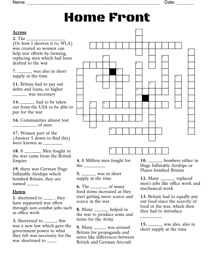 Home Front Crossword