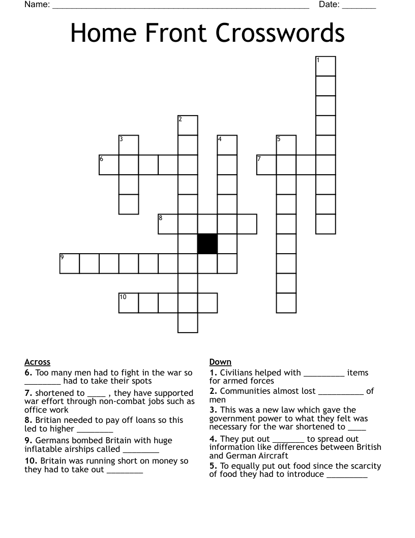Home Front Crosswords