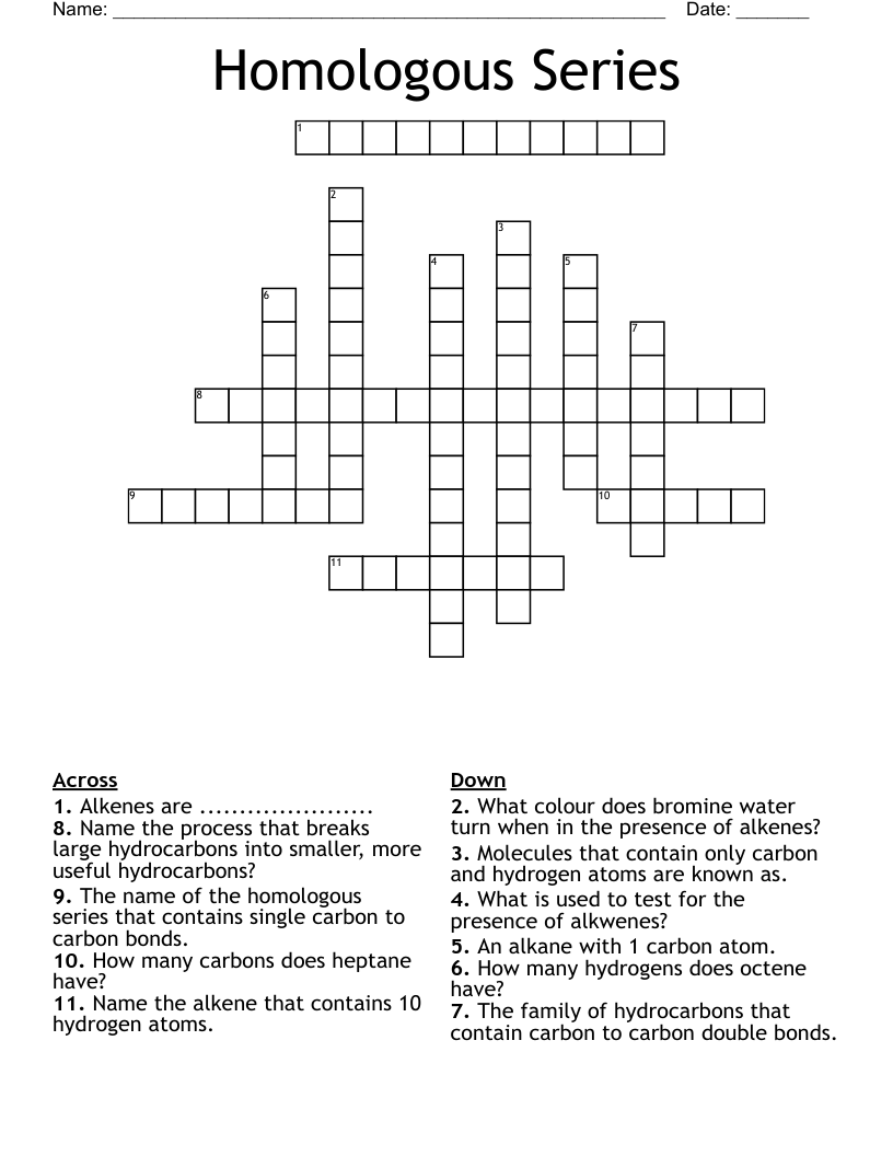 Homologous Series Crossword