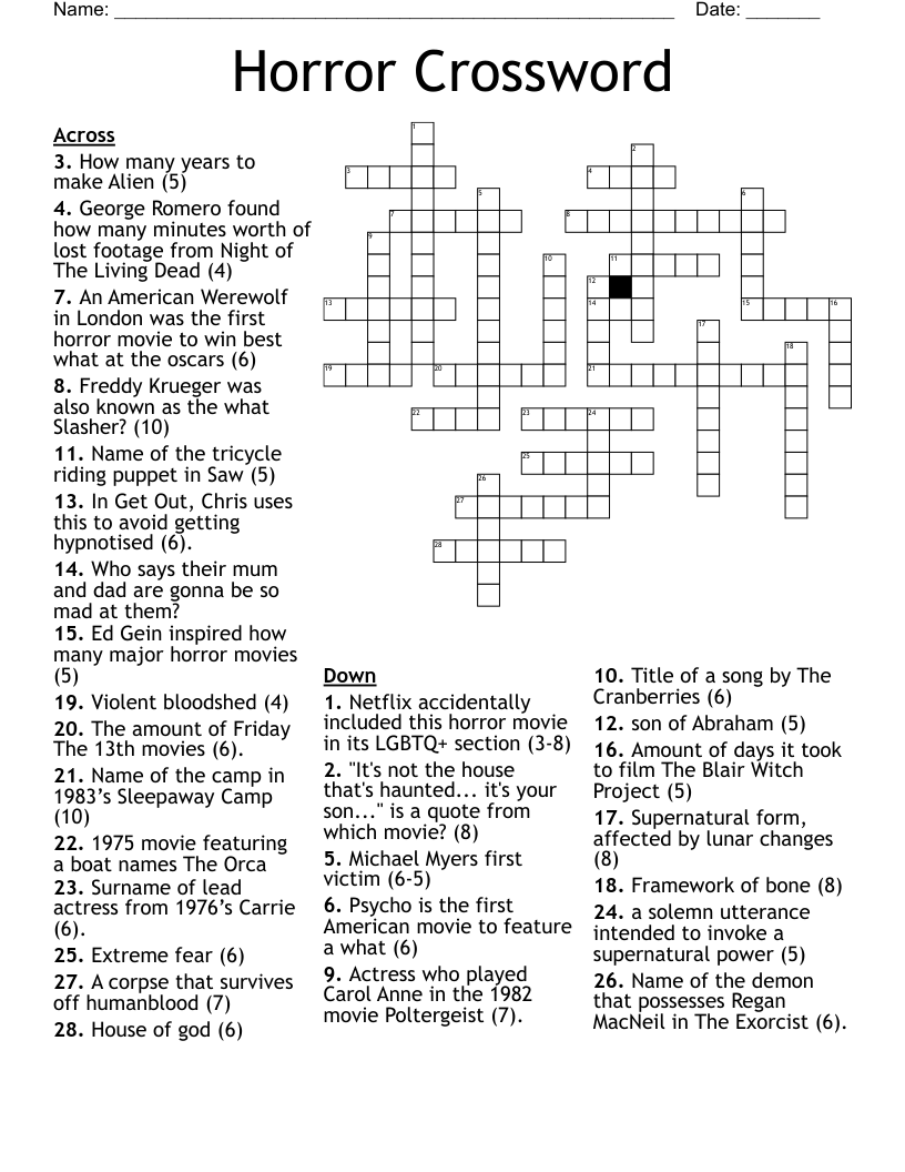 Horror Crossword