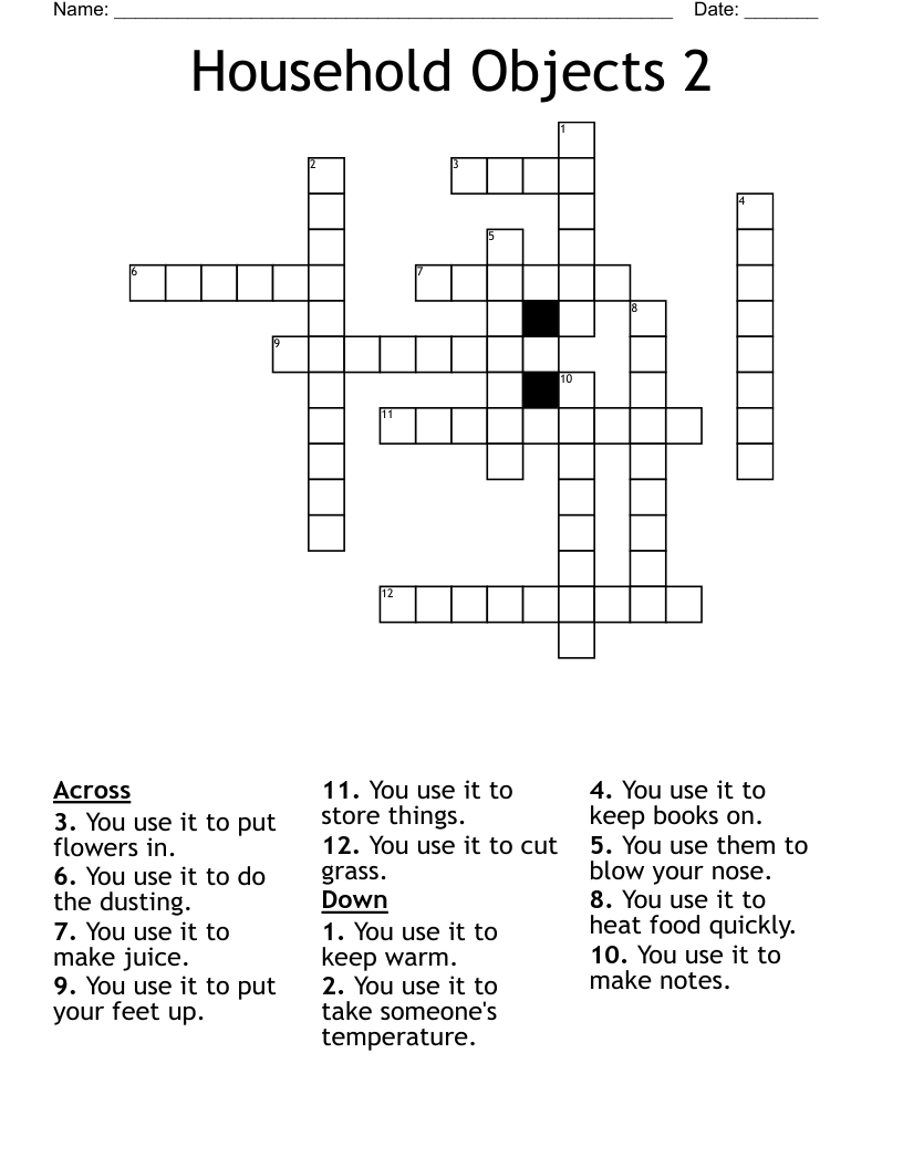 Household Objects 2 Crossword