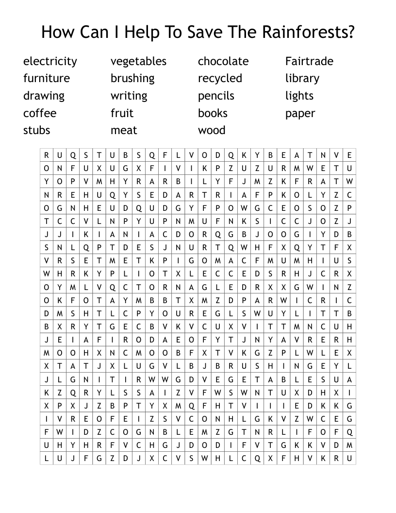 How Can I Help To Save The Rainforests? Word Search