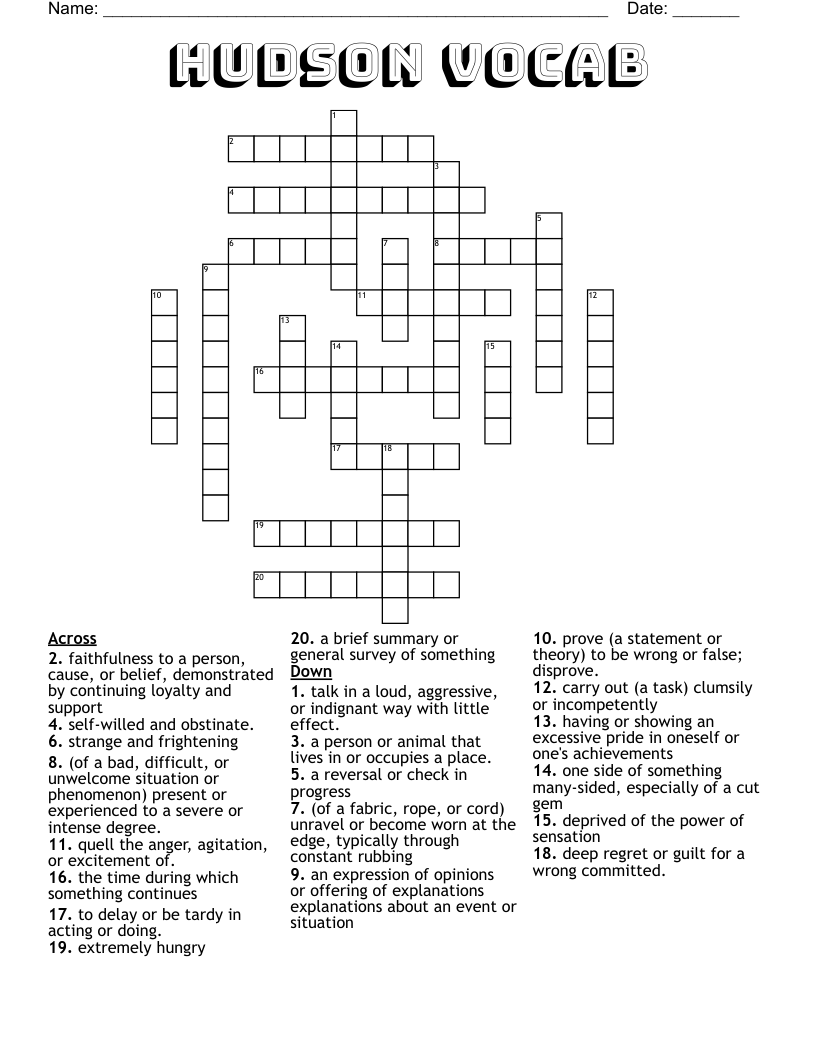 Hudson vocab Crossword