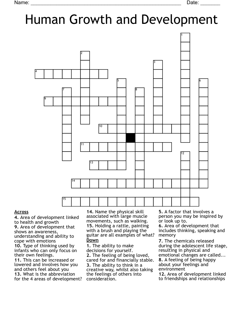Human Growth and Development Crossword