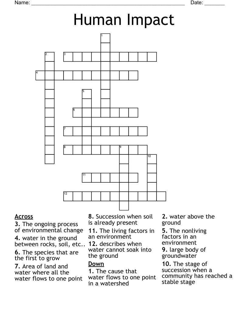 Human Impact Crossword