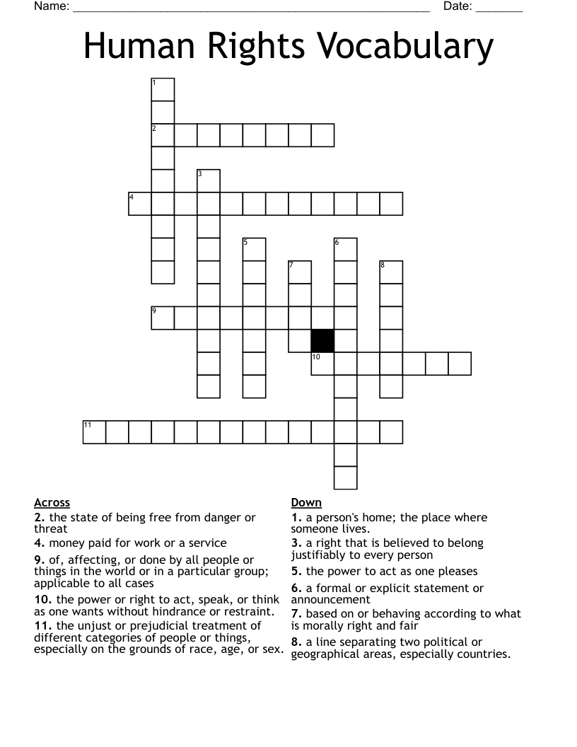 Human Rights Vocabulary Crossword