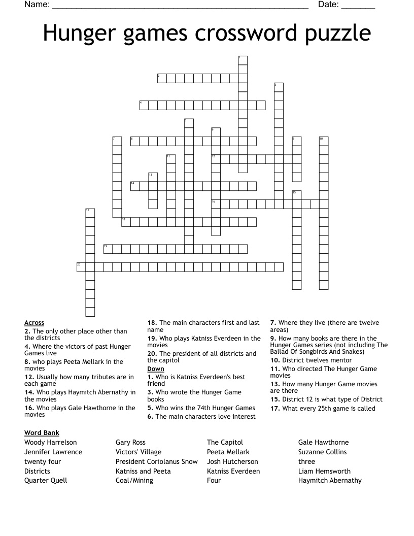 Hunger games crossword puzzle