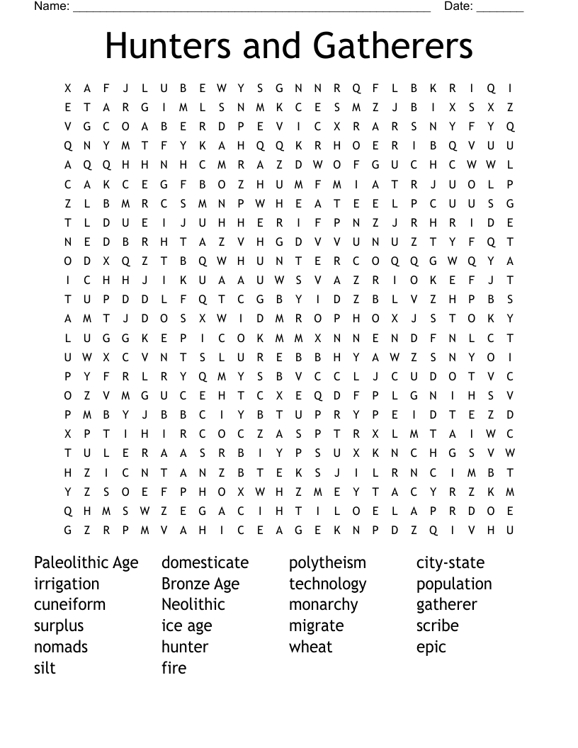Hunters and Gatherers Word Search