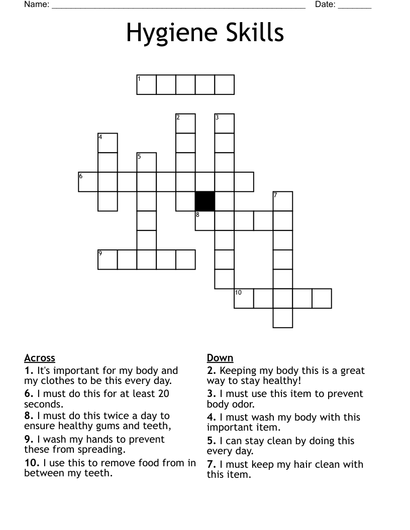 Hygiene Skills Crossword