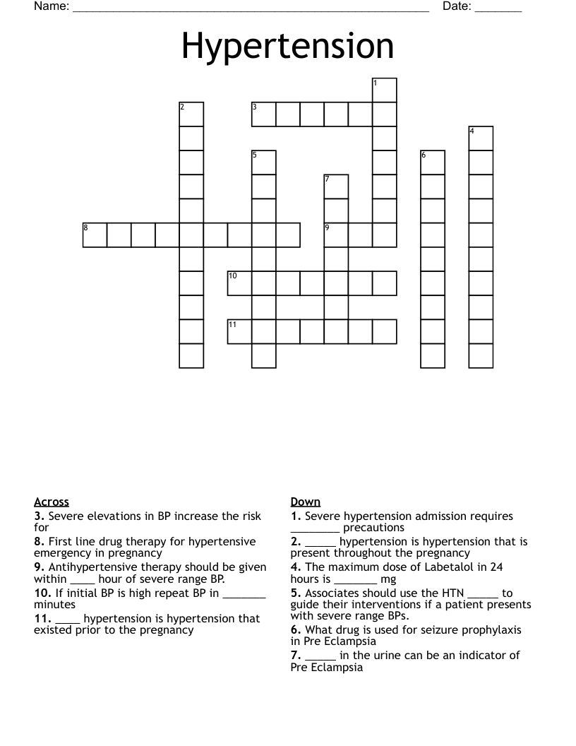 Hypertension  Crossword
