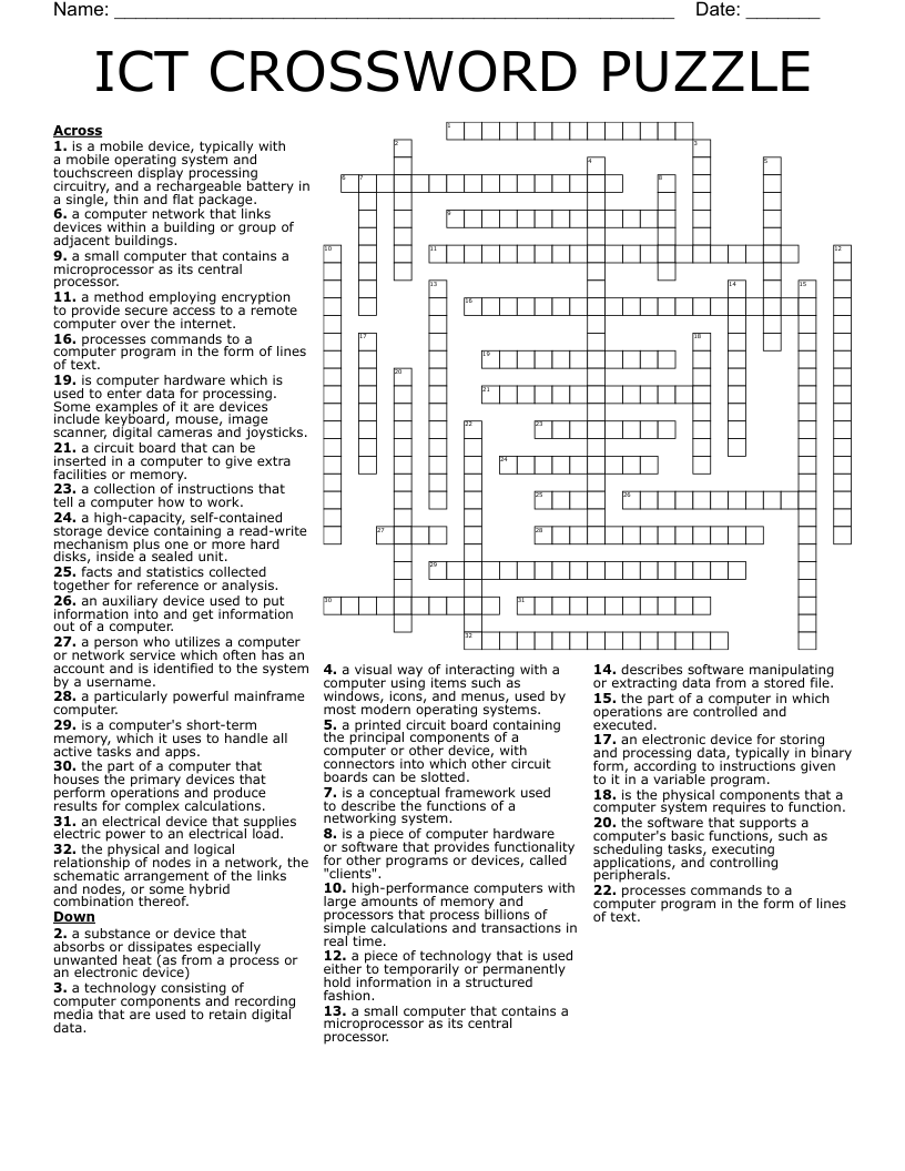 ICT CROSSWORD PUZZLE