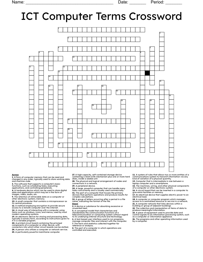 ICT Computer Terms Crossword