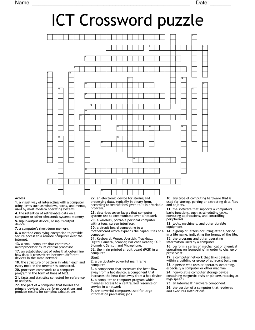 ICT Crossword puzzle