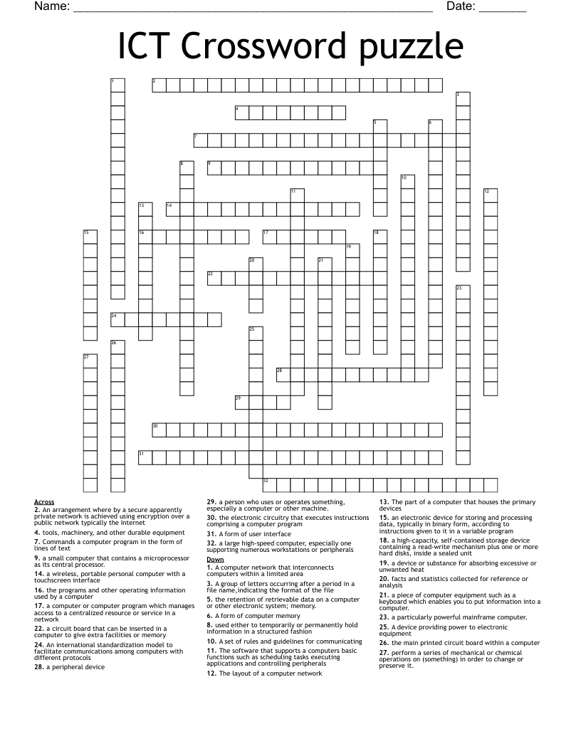 ICT Crossword puzzle