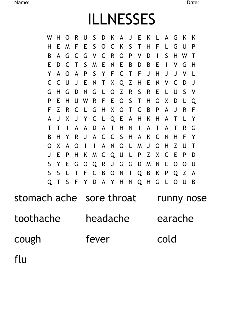 ILLNESSES Word Search