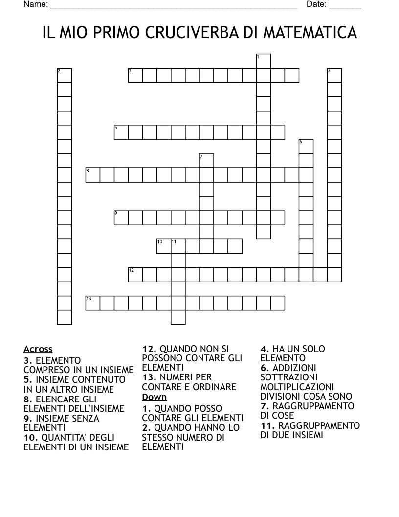 IL MIO PRIMO CRUCIVERBA DI MATEMATICA Crossword