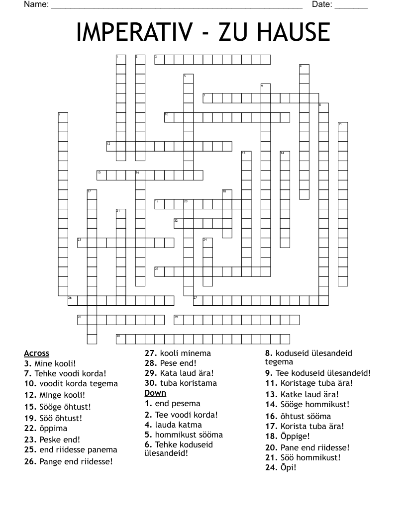IMPERATIV - ZU HAUSE Crossword