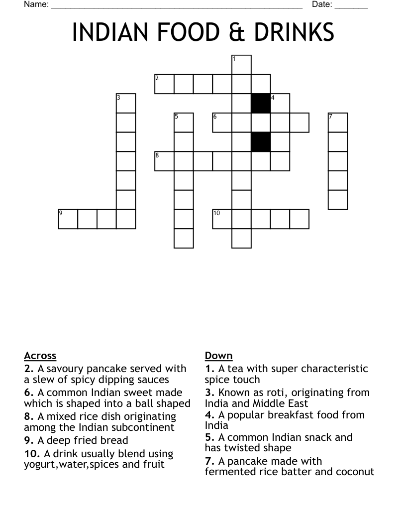 INDIAN FOOD & DRINKS Crossword