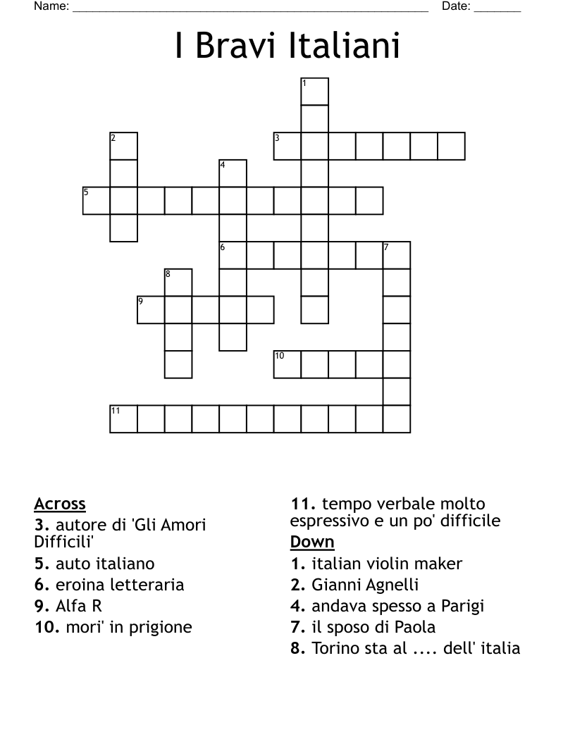 I Bravi Italiani Crossword