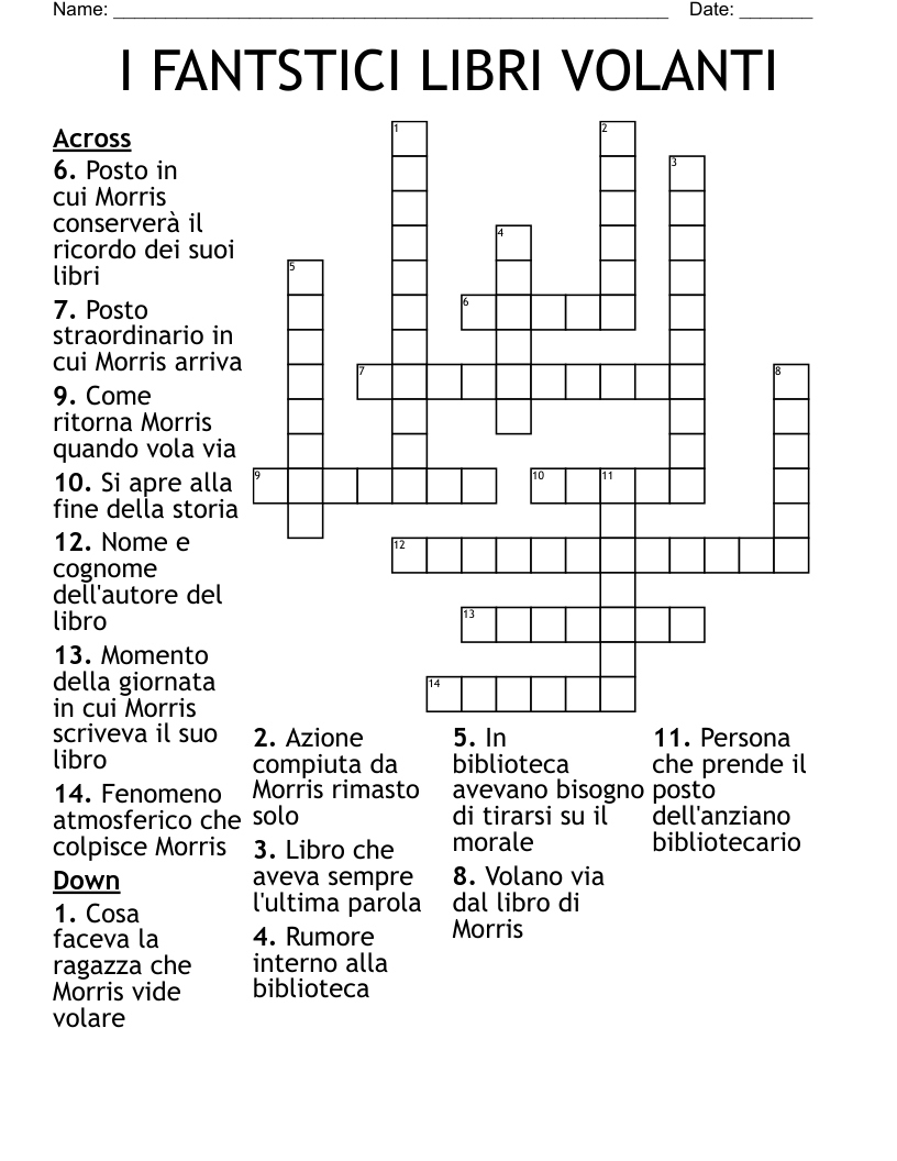 I FANTSTICI LIBRI VOLANTI Crossword