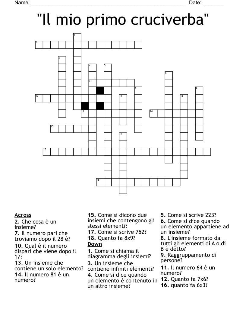 "Il mio primo cruciverba" Crossword