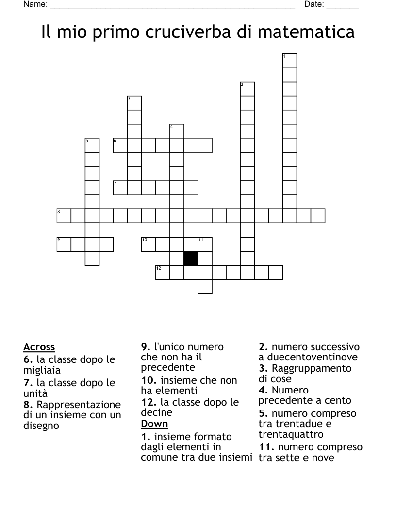 Il mio primo cruciverba di matematica Crossword