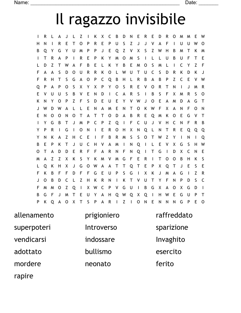 Il ragazzo invisibile Word Search