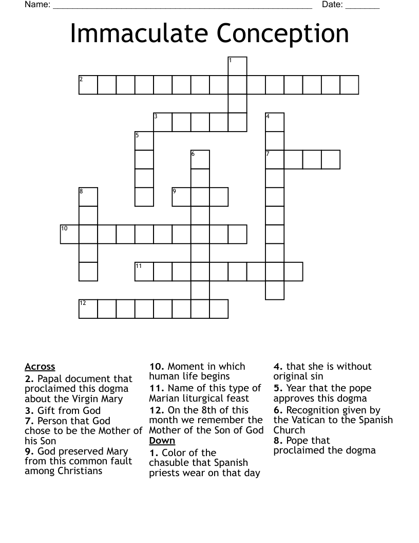 Immaculate Conception Crossword