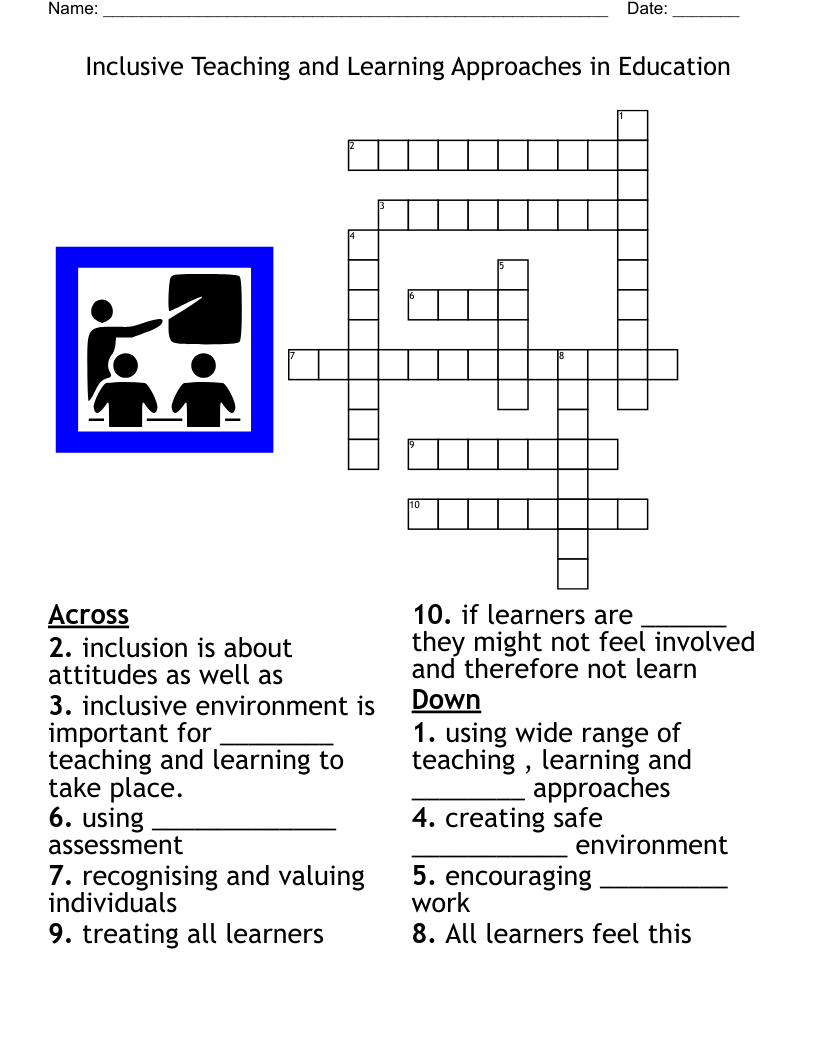 Inclusive Teaching and Learning Approaches in Education Crossword
