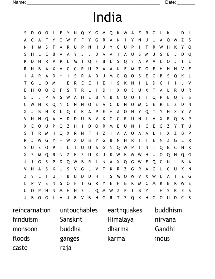 India Word Search